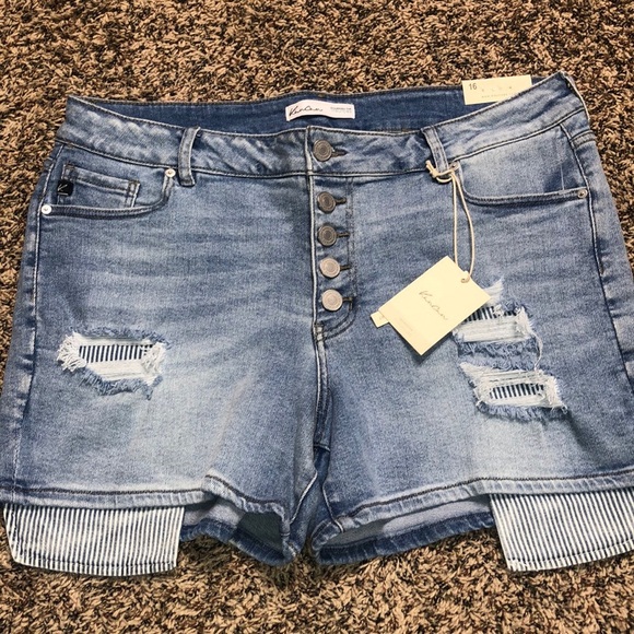 KanCan Pants - KANCAN High Rise Shorts Factory Distressed Plus Size 16 Gingham Detail | NWT!